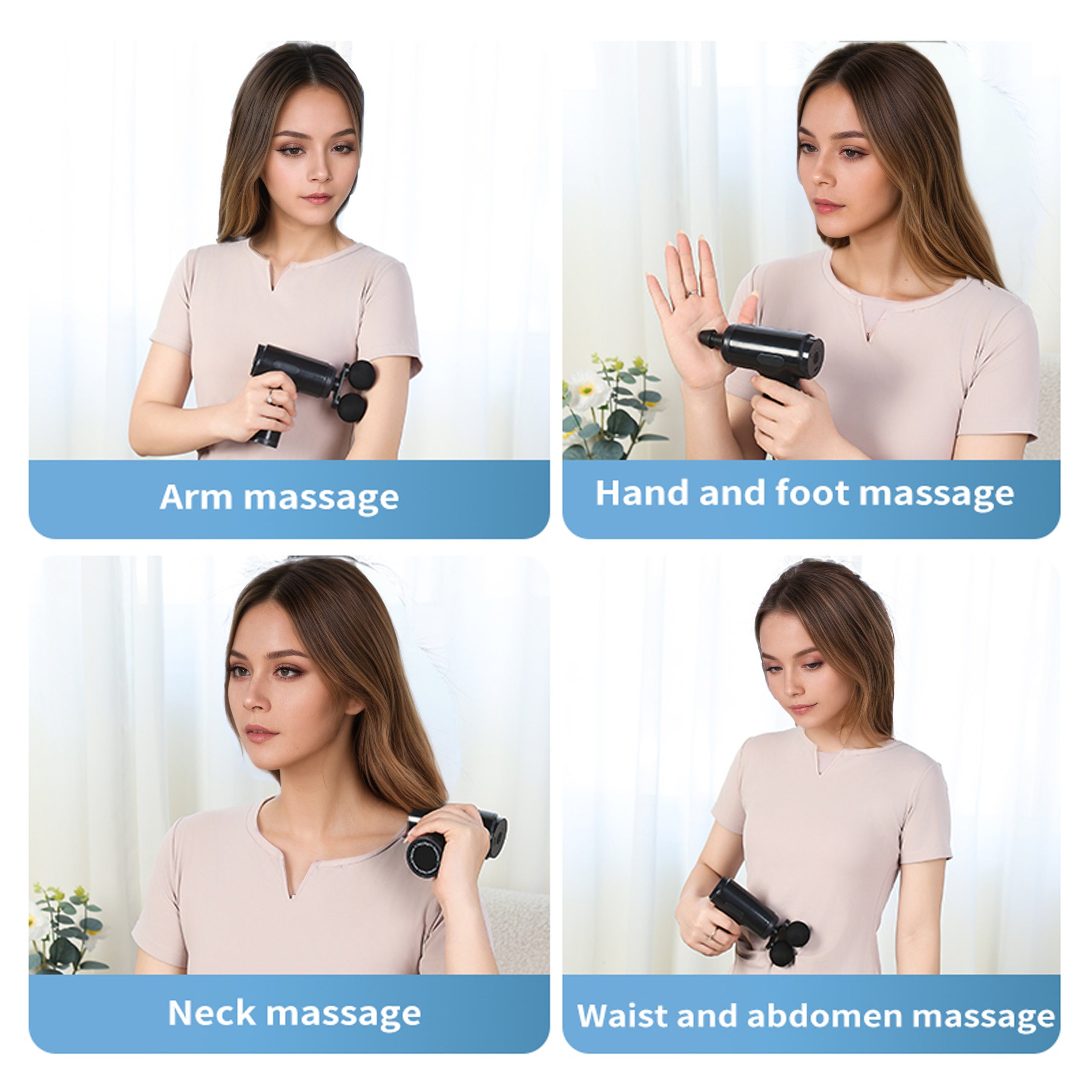 Mini Electric Massager with LCD Display 4 Heads 6 Speeds Rechargeable Battery