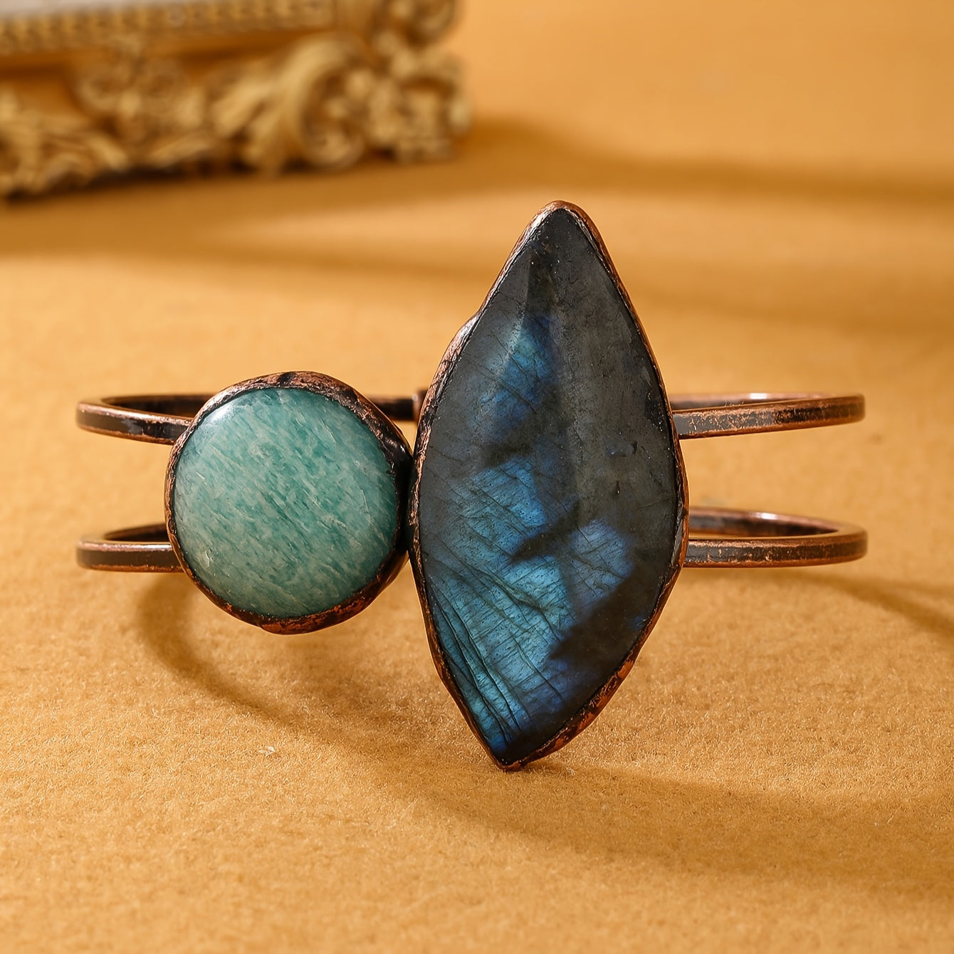 Vintage Bohemian Terahertz toshli bilaguzuk qoʻlda tayyorlangan, qadimiy bronza qoplamali, ayollar uchun