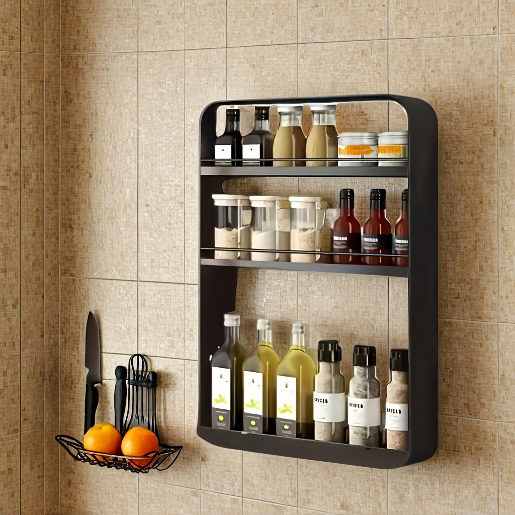 Metal Wall-Mounted Spice Rack for Bathroom Storage Organizer with Multiple Shelves