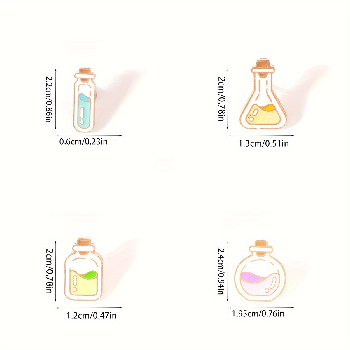 Set of 4 Cartoon Chemical Bottle Enamel Pins Alloy Brooches for Bags and Jewelry