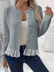 Женский кардиган с кружевной отделкой из шифона, полупрозрачный, с контрастными рукавами и укороченным кроем