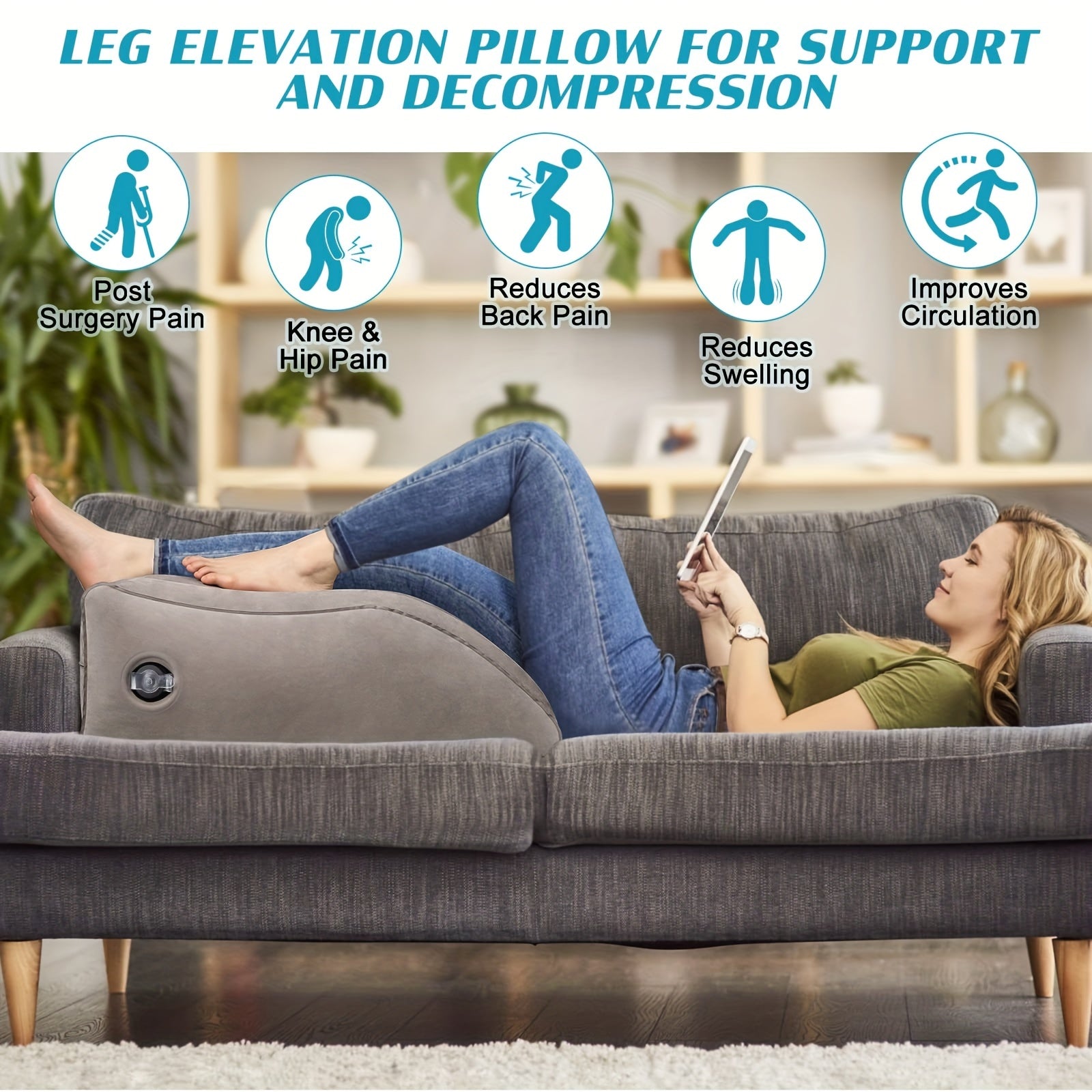 Inflatable Wedge Pillow for Legs and Knees Soft Support Cushion for Relaxation