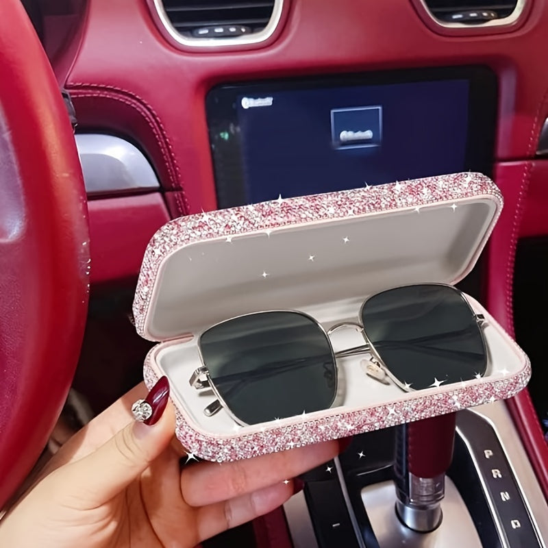 Shiny Rhinestone Eyeglass Holder for Vehicle Durable ABS Soft Velvet Lining