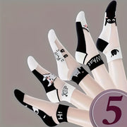 Women’s Cat Pattern Ankle Socks 5 Pairs Breathable Polyester Spandex Knit