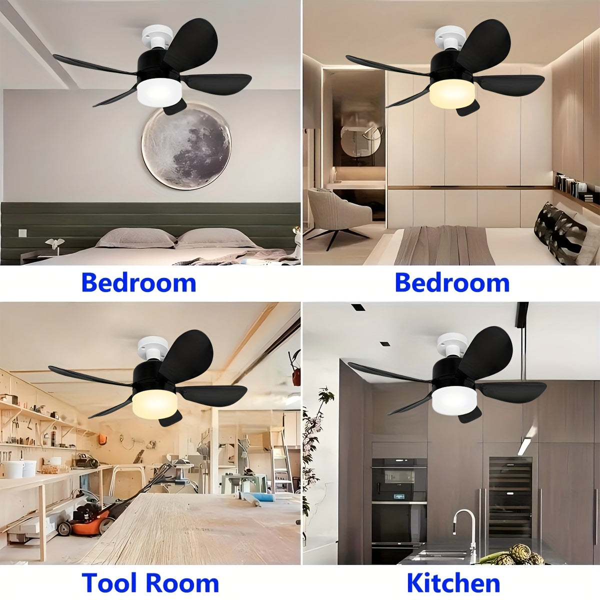 Remote boshqaruv va sozlanadigan tezlik, taymer va simsiz infraqizil bilan zamonaviy 3-rangli LED shiftli fan chiroqi. Turli xonalar uchun oson o'rnatish.