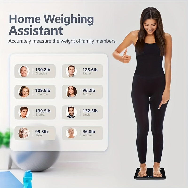 Smart Body Fat Scale with App Connectivity Tempered Glass Panel Indoor Temperature Weight Measurement Max 180kg