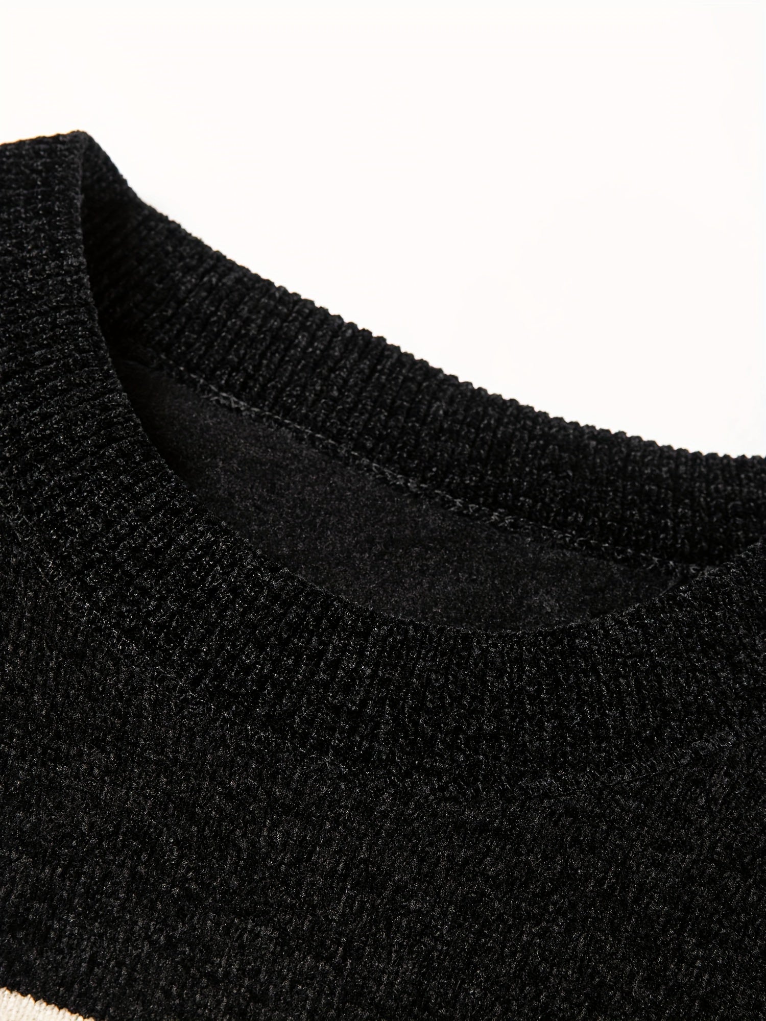 Suéter de cuello redondo de invierno para hombre con patrón de letras a rayas, grueso de poliéster, estilo casual, punto de abrigo