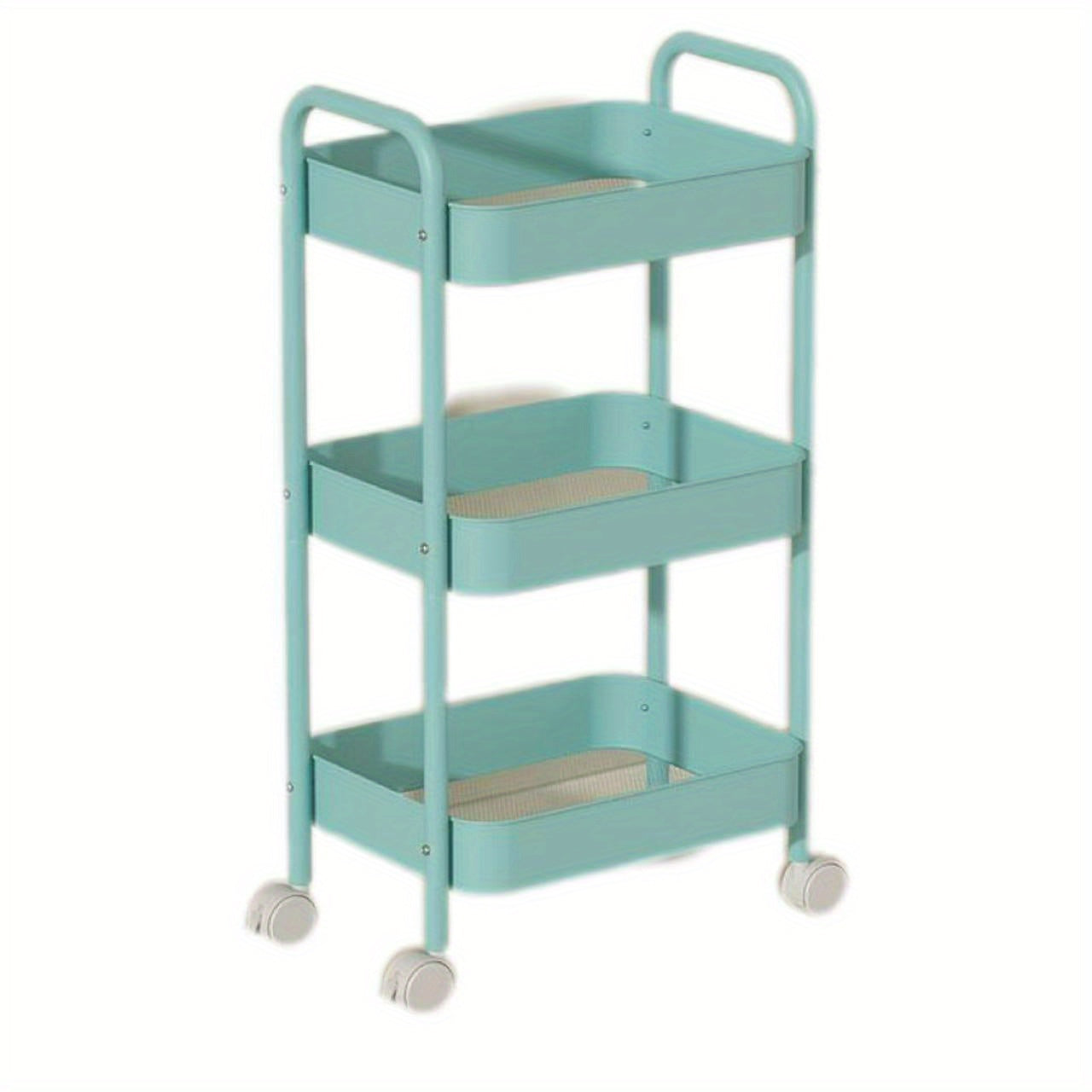 Pink Metal 3-Tier Storage Cart on Wheels for Kitchen and Living Room