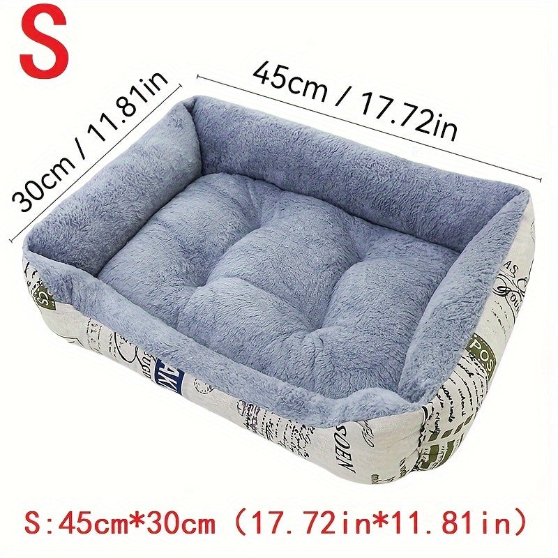 Light Blue Dog Bed with Newspaper Print Border for Small to Large Dogs All-Season Warmth and Comfort