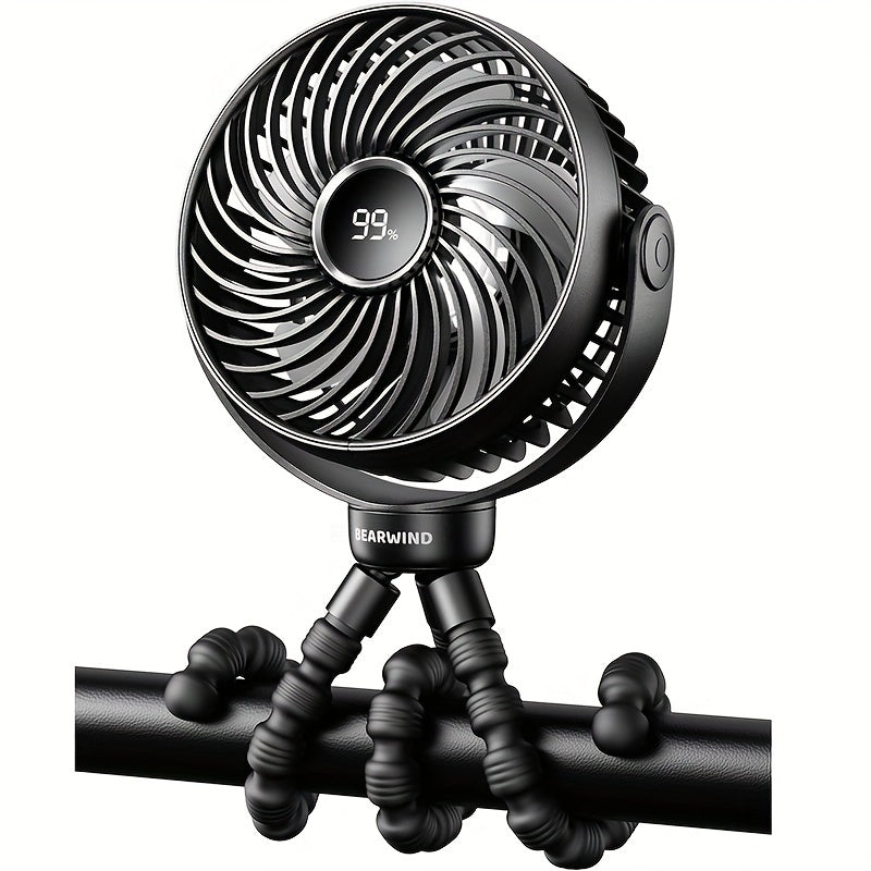 Portable USB Fan with LED Night Light, Rechargeable Battery, Touch Control, Clamp-On for Car Seat and Stroller