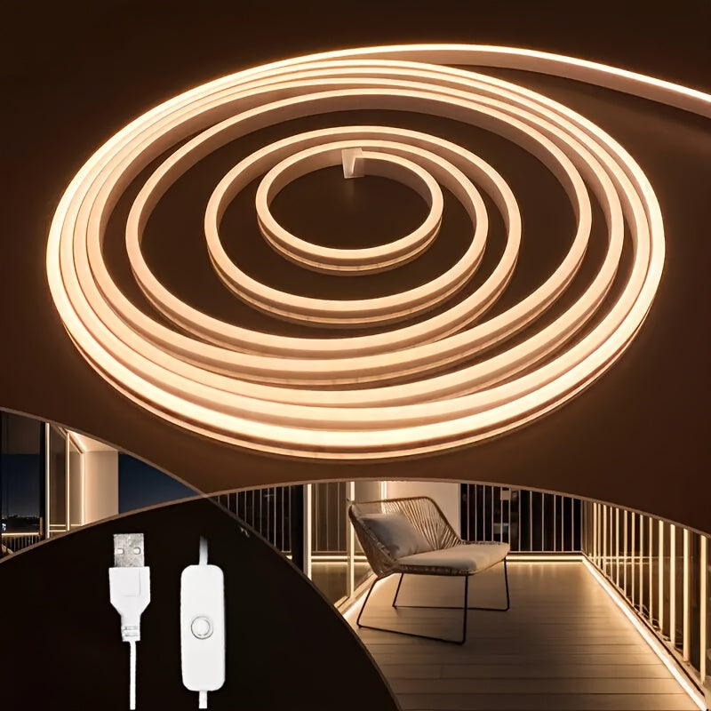 Светодиодная неоновая лента теплого белого цвета с питанием от USB, 200 см гибкого освещения с управлением кнопкой для различных пространств, не требует батареек или пульта.