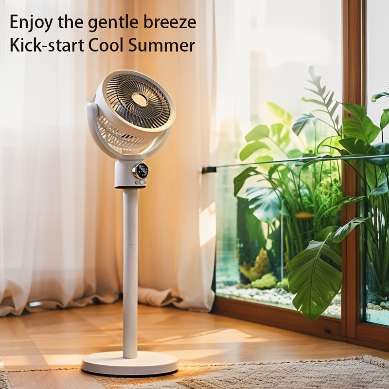 Uy, ofis, yotoqxona uchun keng burchakli havo oqimi bilan 3 tezlikli vertikal pol ventilyatori, USB bilan quvvatlanadigan, qo'lda ko'tariladigan quvur bilan oq rangda.