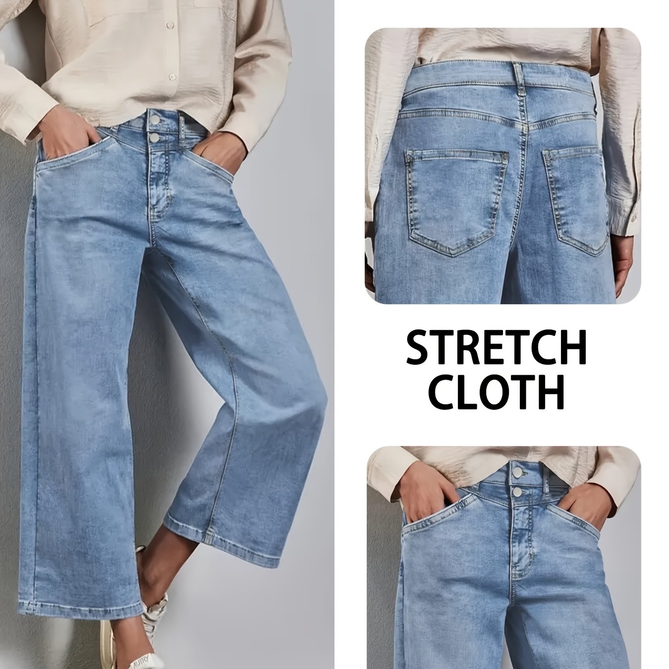 Women Plus Size High-Waist Denim Joggers Wide-Leg Casual Pants