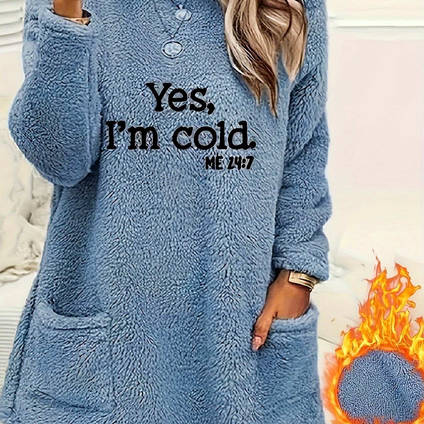 Ayollar uchun katta o'lchamli oversize pullover svitshot, qulay to'qilgan, cho'ntaklar bilan
