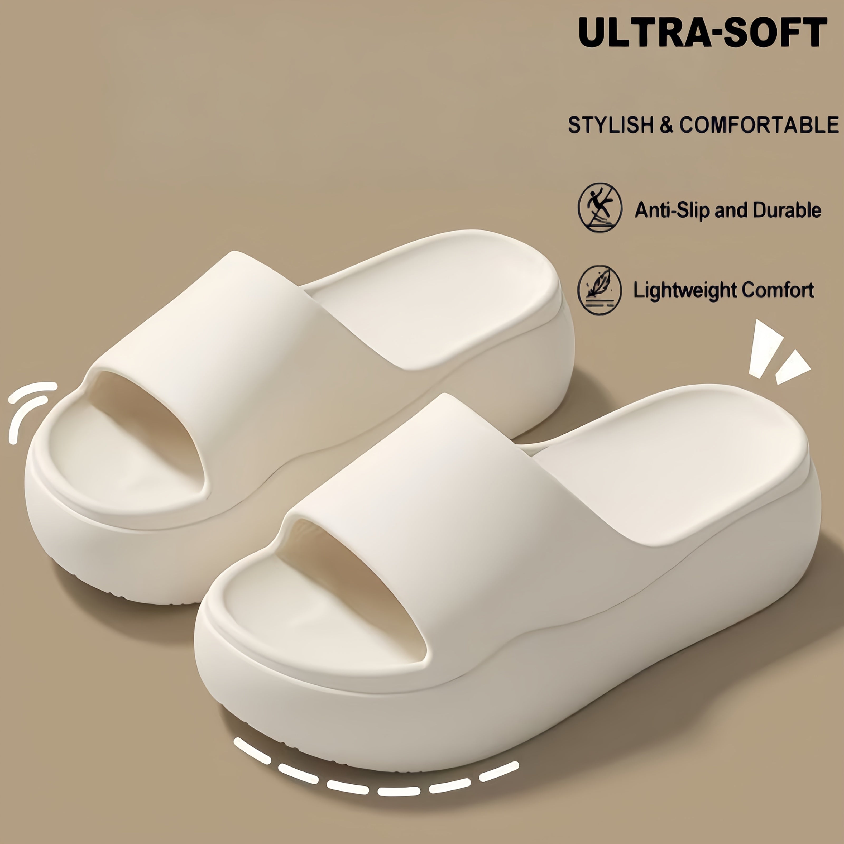 Women's EVA Slip-On Slippers with Thick Cushioned Soft Sole Indoor Outdoor White Pink