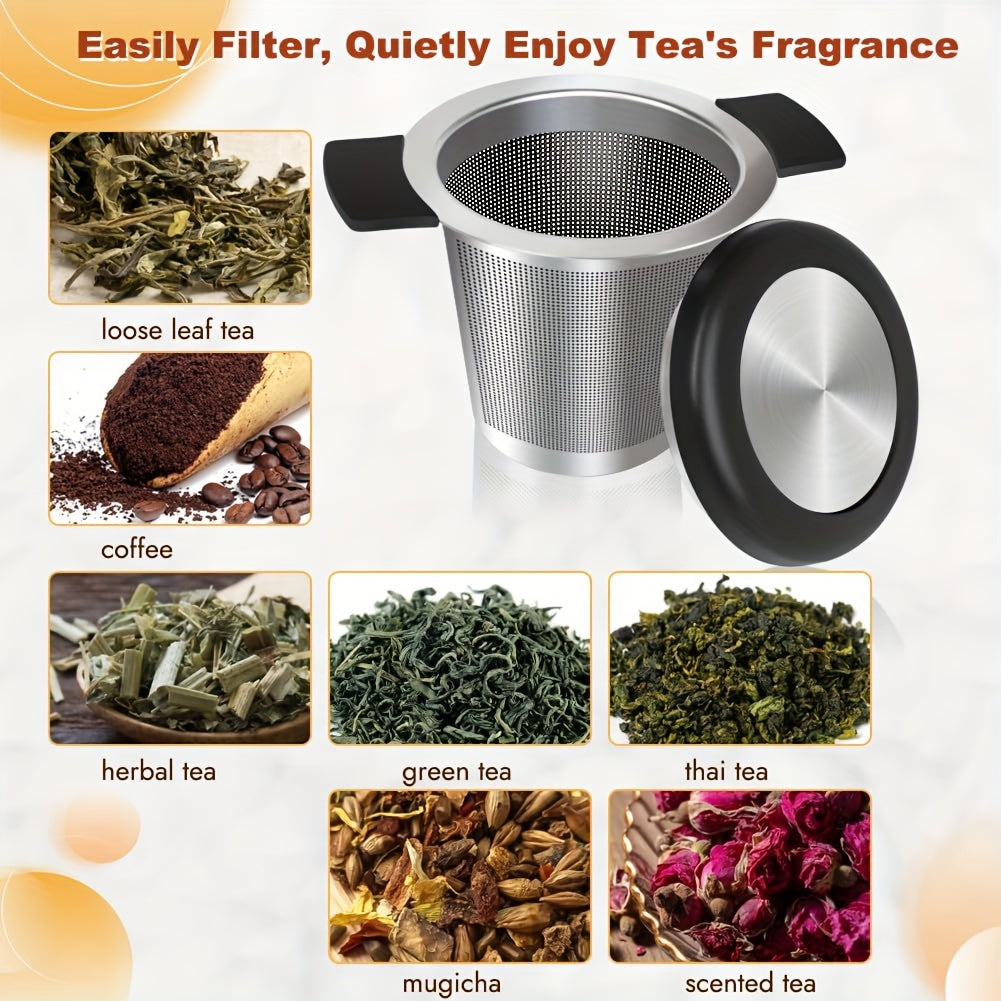 Ситечко для заваривания чая из нержавеющей стали с термостойкой силиконовой ручкой, мелкой сеткой для кружек и чашек - можно мыть в посудомоечной машине, идеально подходит для заваривания чая дома и в офисе