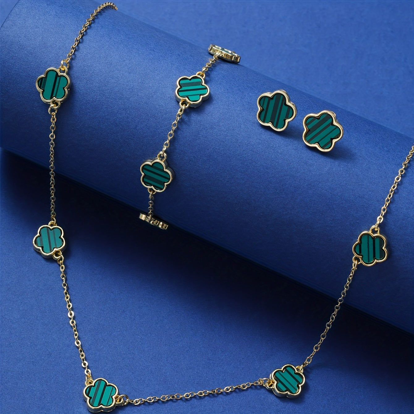 Медный ювелирный набор из 4 предметов с цветочным дизайном: ожерелье, серьги, браслет для повседневной носки, подарок