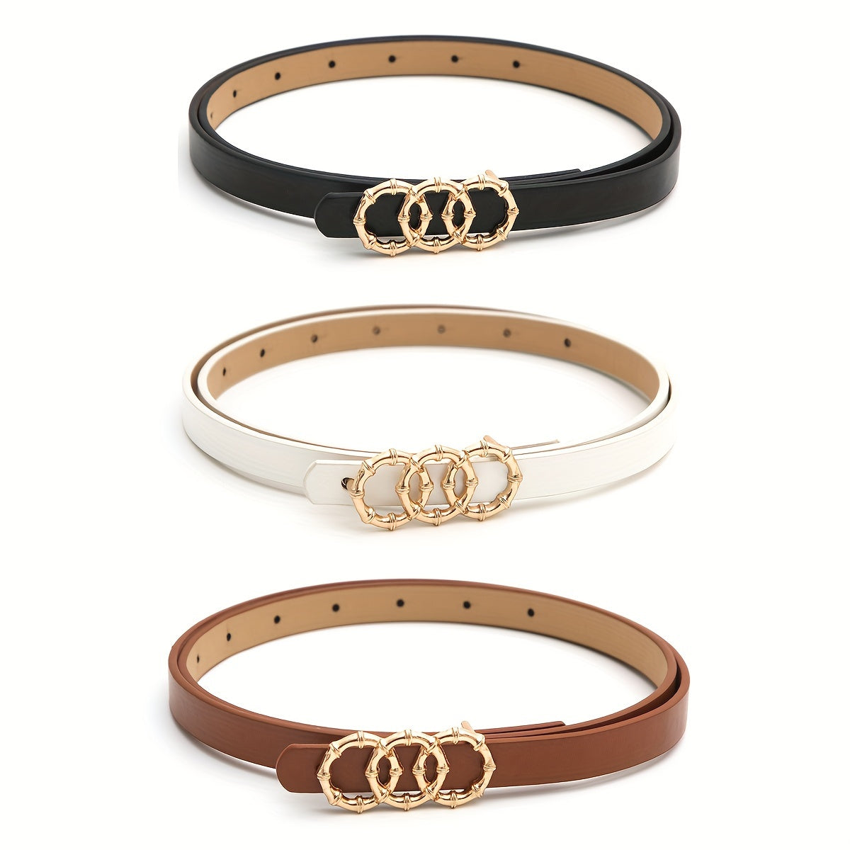 PU charmli charmli 3 ta belbog'lar to'plami ayollar uchun, bir xil rangli, kundalik kiyimlar uchun, jinsiy shimlar bilan mos keladi