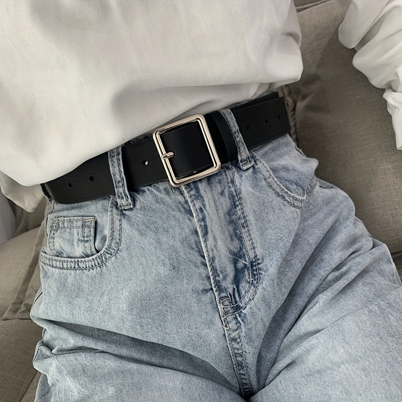 Women's Black PU Leather Belt with Pin Buckle for Daily Wear