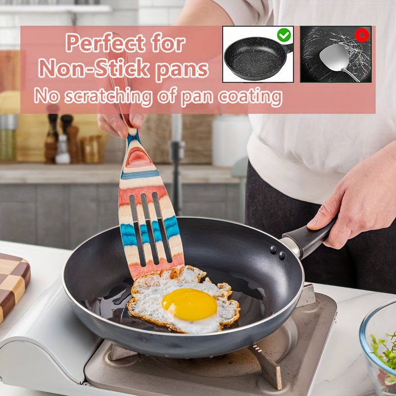 Set of 7 Colorful Wooden Kitchen Utensils Heat-Resistant Spatula Turner Spoon Fork Salad Servers