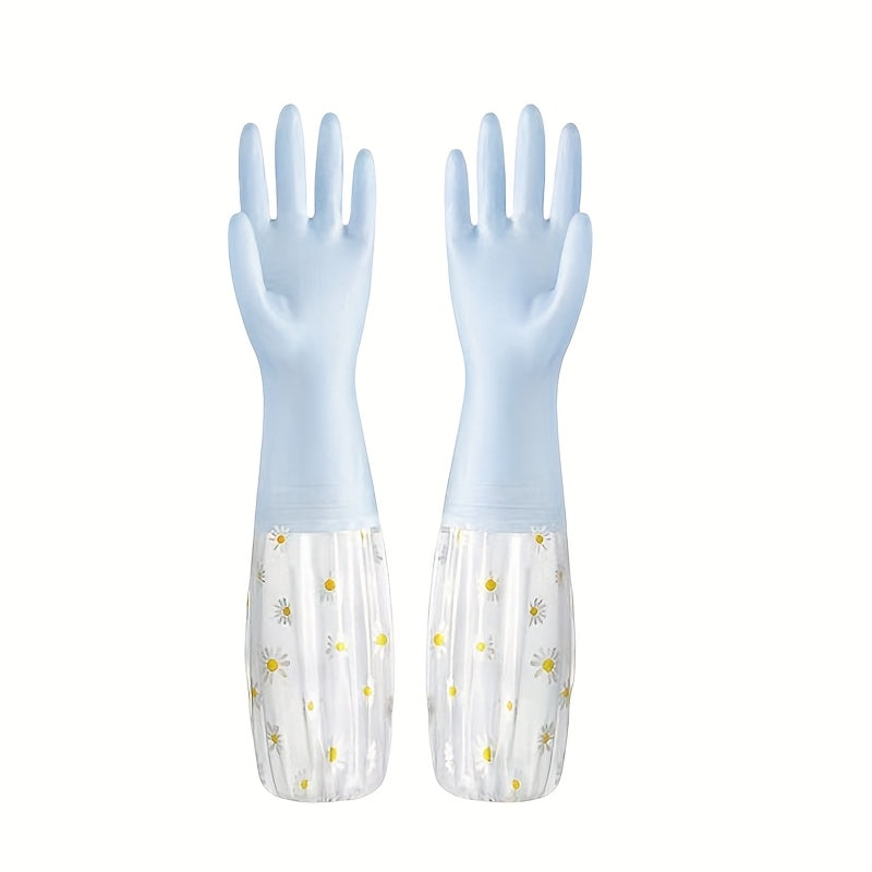 Waterproof PVC Cleaning Gloves with Daisy Pattern for Dishwashing and Household Use