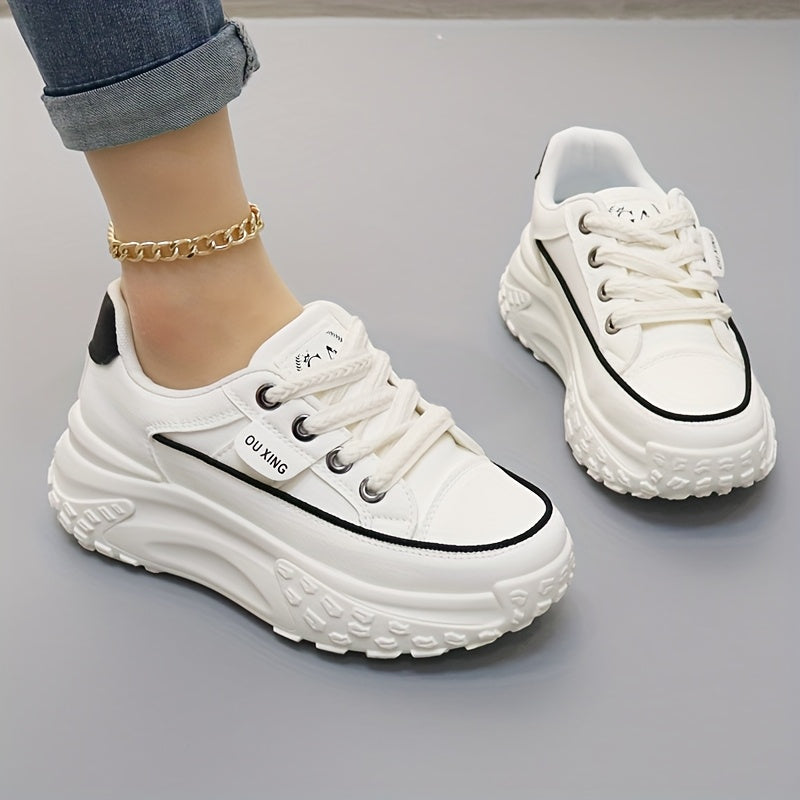 Women's Thick-Soled Comfortable White Casual Sneakers