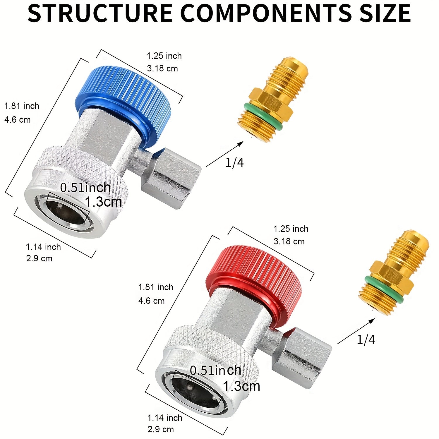 Set of 1 R134a Quick Coupler Adapters for Car AC System Recharging and Maintenance