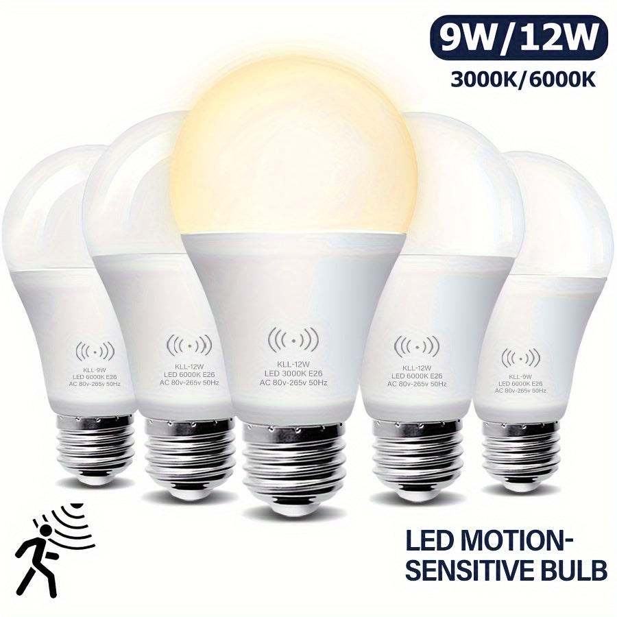 LED Motion Sensor Bulbs 9W/12W 3000K/6000K 1200LM E26 Indoor Smart Lighting