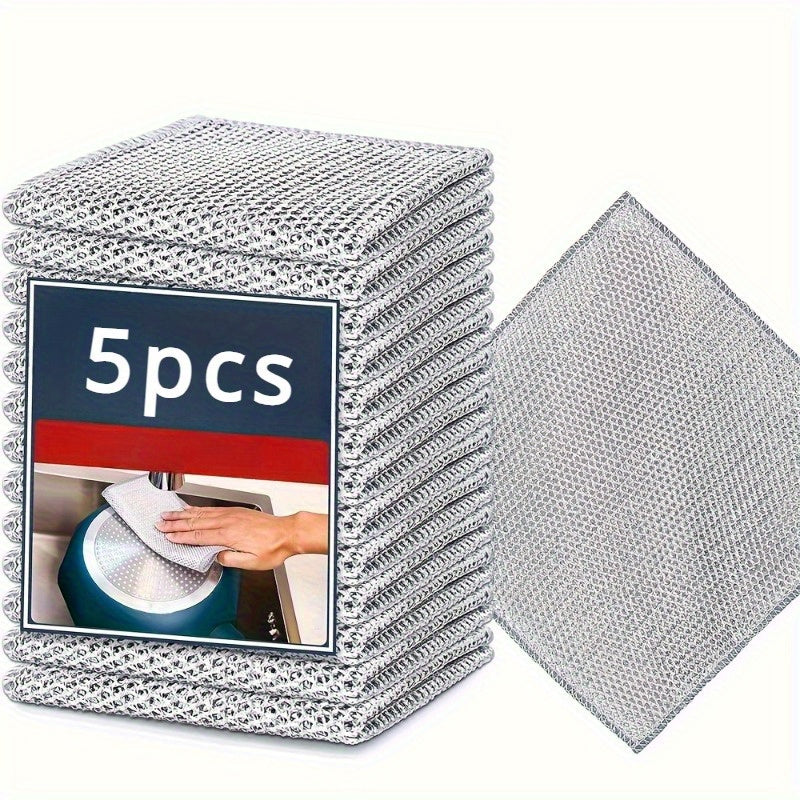 Double-Sided Steel Wire Cloths for Dishwashing, Reusable, Non-Greasy Kitchen Towels