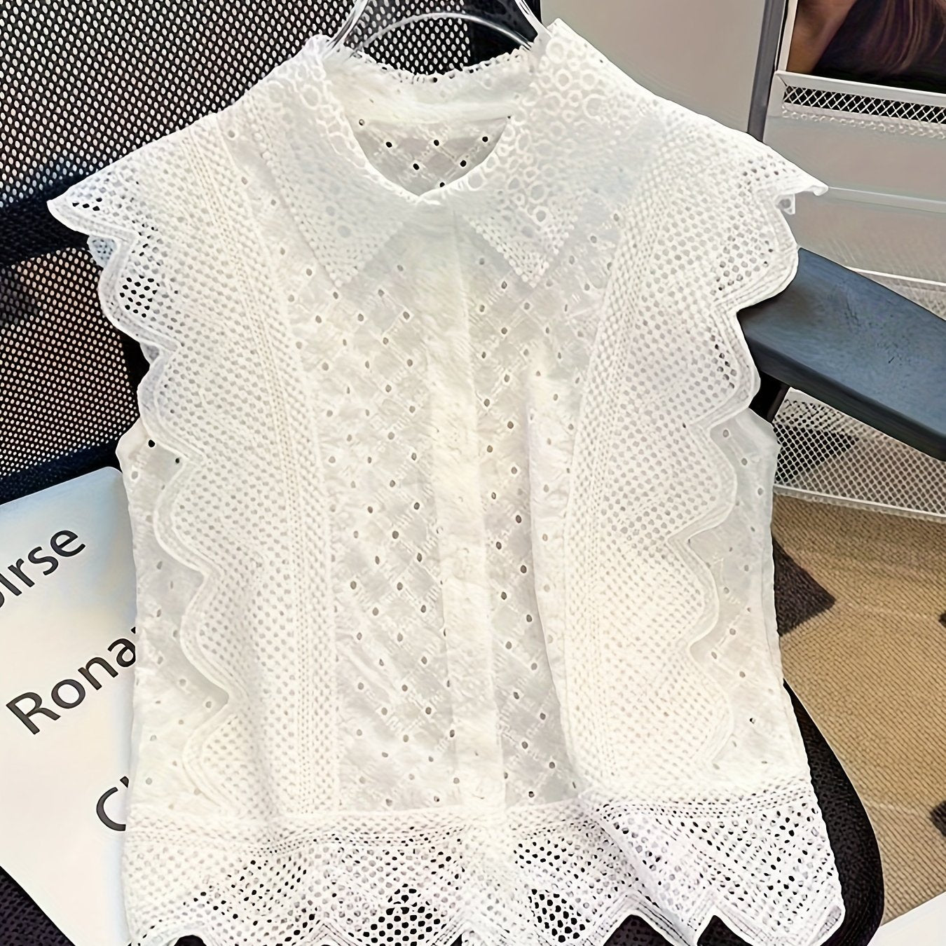 Women's Summer Cotton Blouse with Embroidered Lapel Collar and Single Breasted Placket