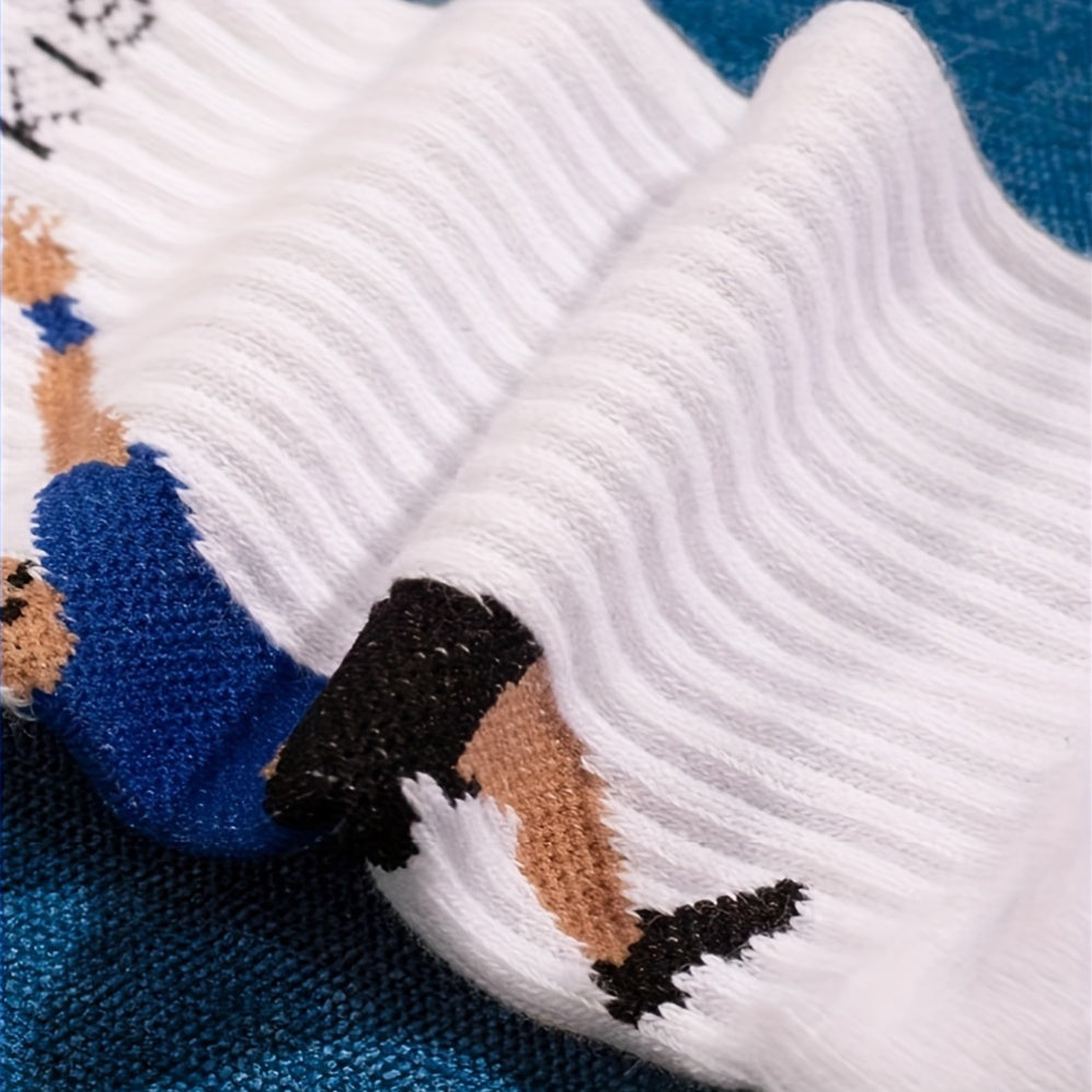 Men's Cotton Blend Sports Socks with Cartoon Print for Football Tennis Fitness Unisex All-Season