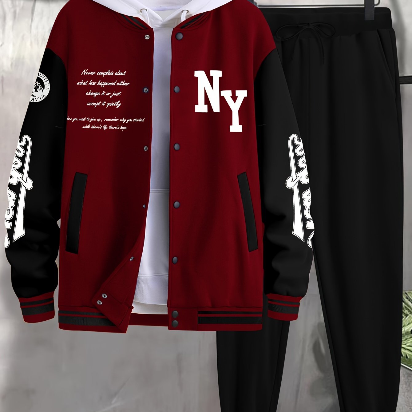 Pantalones casuales de béisbol para hombre y traje de estilo callejero con patrón de alfabet