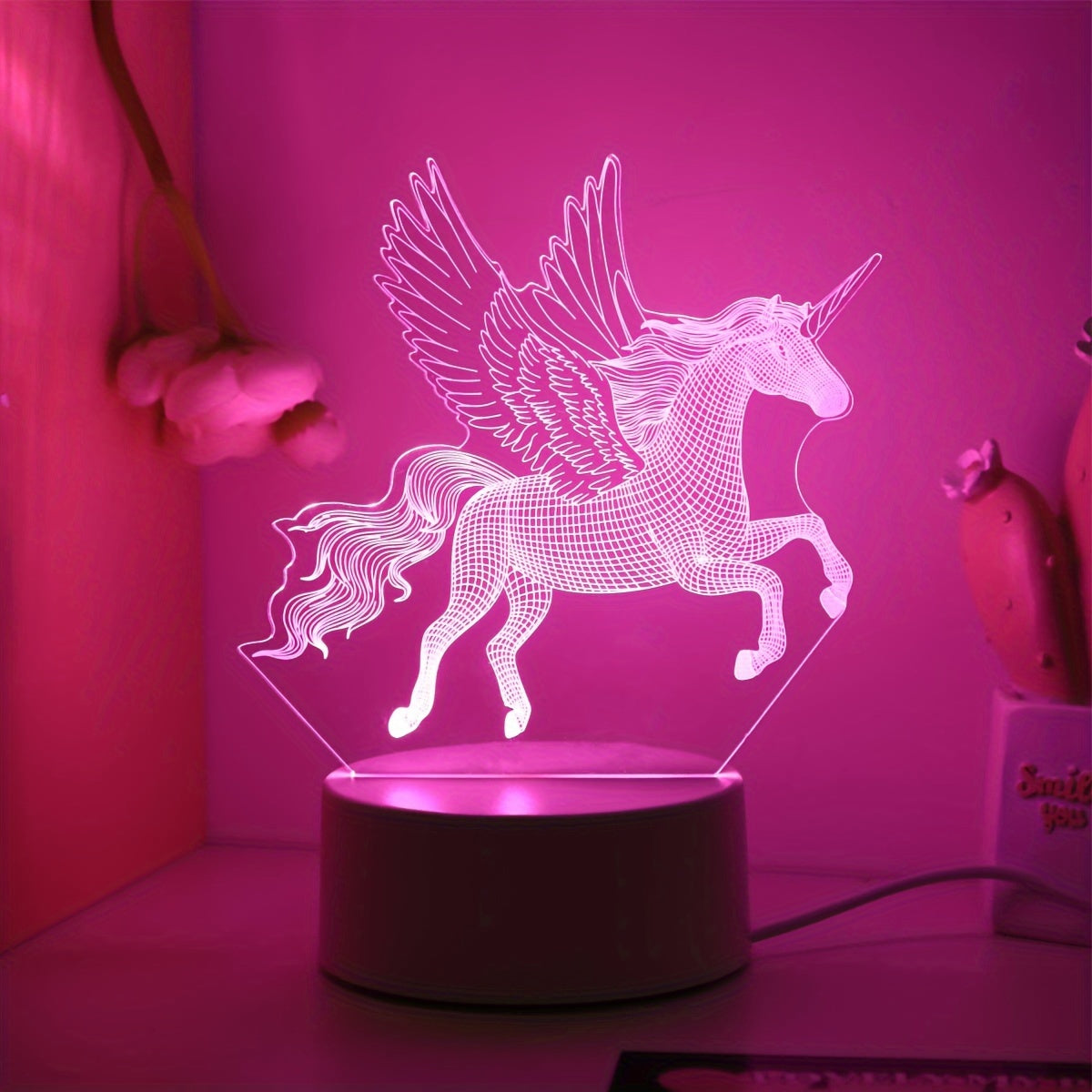 Pink Unicorn Night Light for Kids Bedroom Decorative Lamp Childrens Nightlight