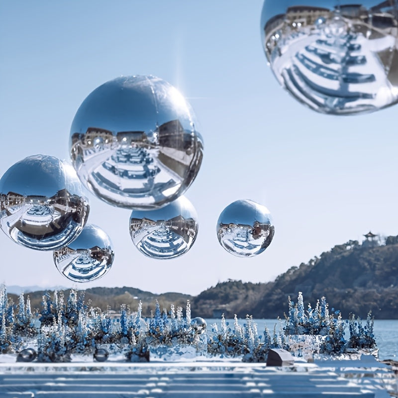 Set of 5 Silver Mirror Aluminum Balloons for Weddings and Parties