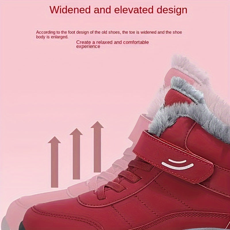 Women's Winter Snow Boots Faux Fur-Lined Ankle Hiking Shoes Non-Slip Red