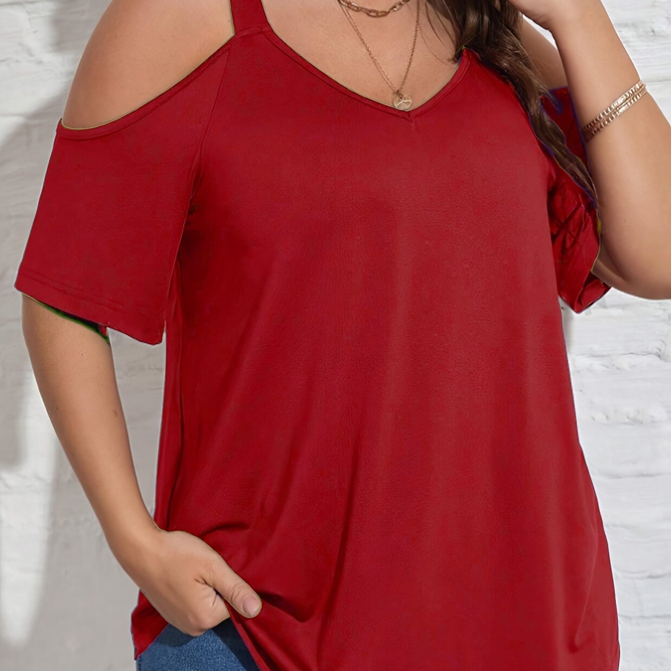 Plus Size Summer Off-Shoulder T-Shirt Solid Color Women's Top