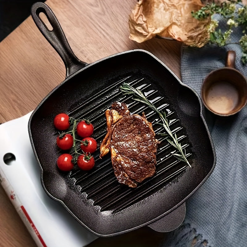 Cast Iron Frying Pan for Steaks Fish and Grilling, Induction and Gas Stove Compatible