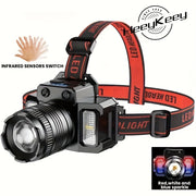 Rechargeable LED Headlamp with Infrared Sensor Zoom for Outdoor Activities