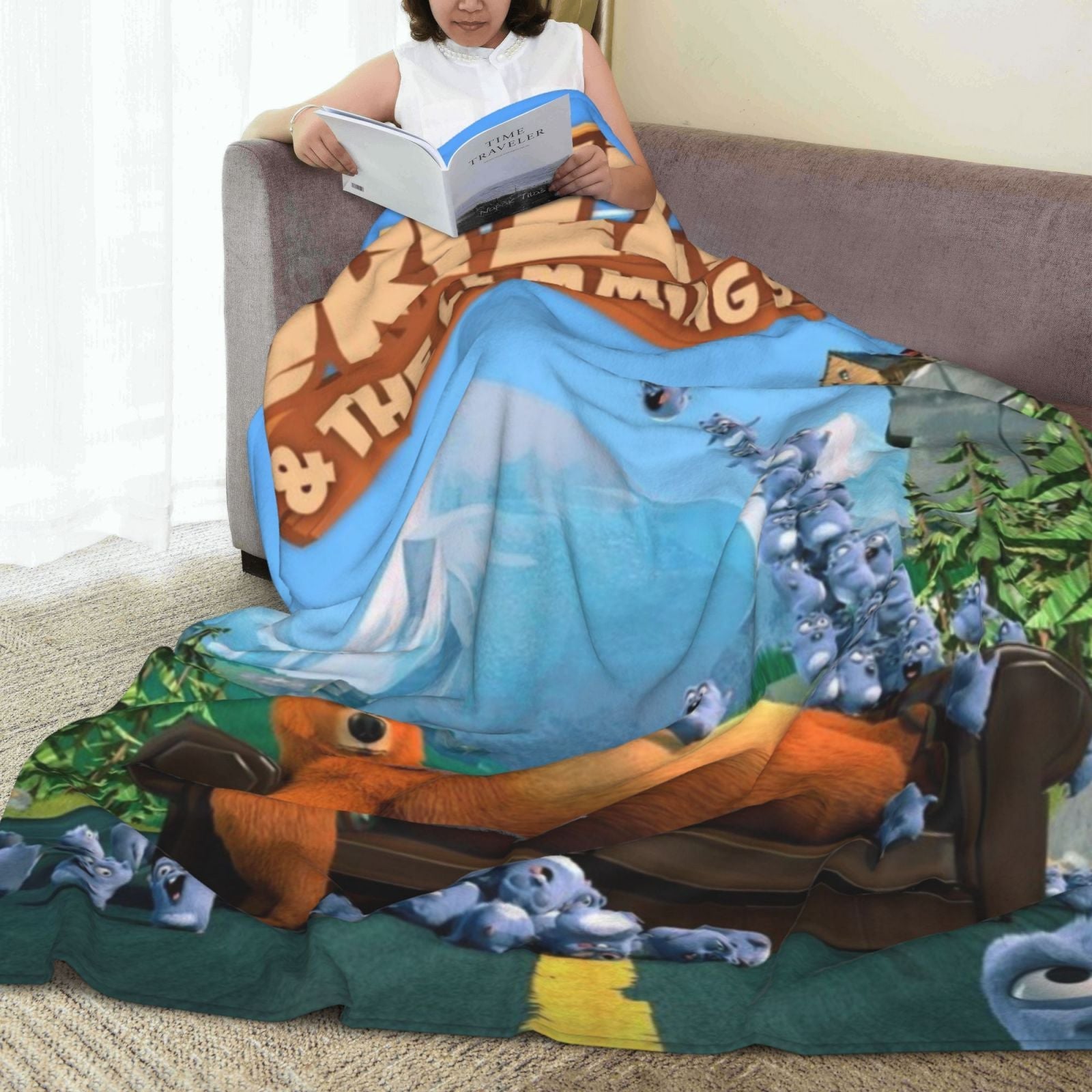 Printed Flannel Throw Blanket for Sofa Bed Travel Camping Digital Knit Design