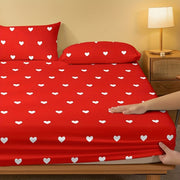 Red and White Heart Pattern Fitted Sheet for Bedroom or Guest Room