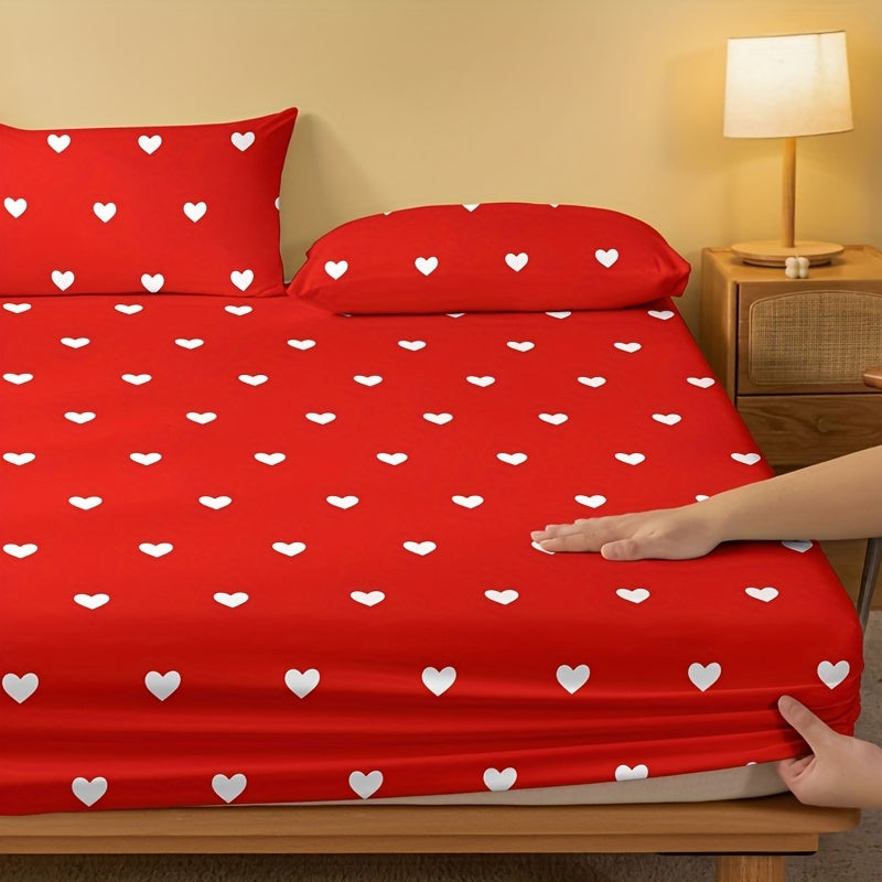Red and White Heart Pattern Fitted Sheet for Bedroom or Guest Room