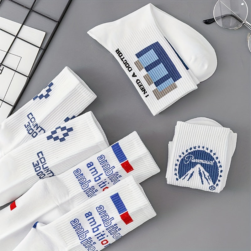 Boys' White Graffiti Crew Socks Pack of 6 8 10 Pairs Breathable All-Season