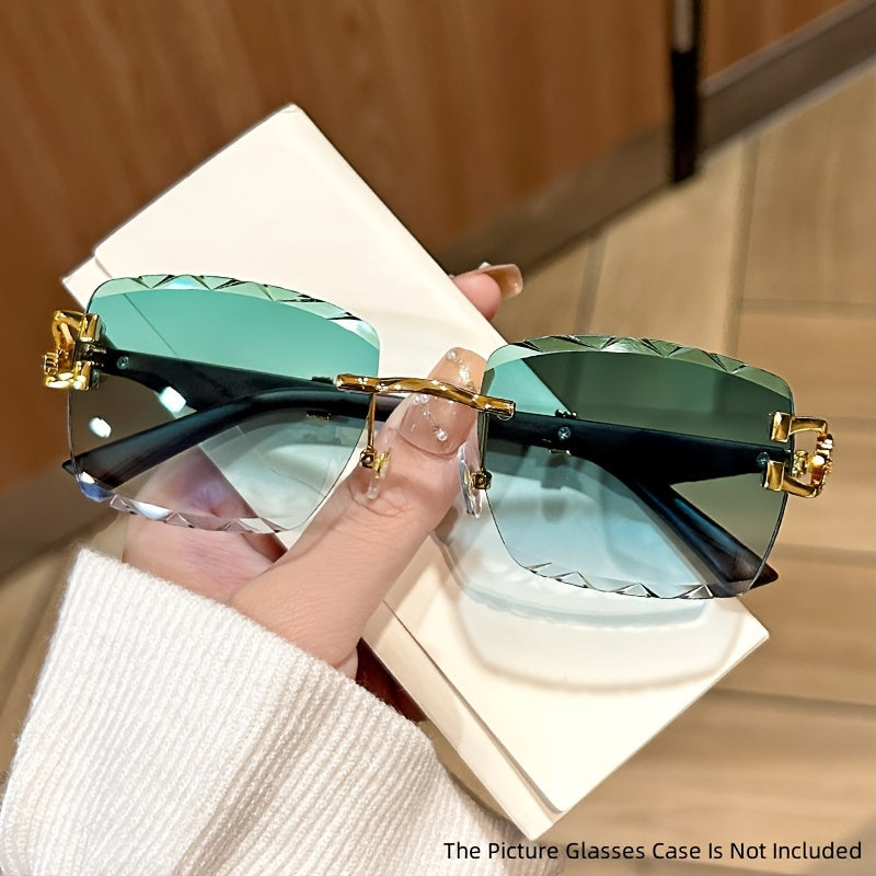 Модные безободковые очки с металлическим леопардовым акцентом и градиентными линзами для пляжа и активного отдыха