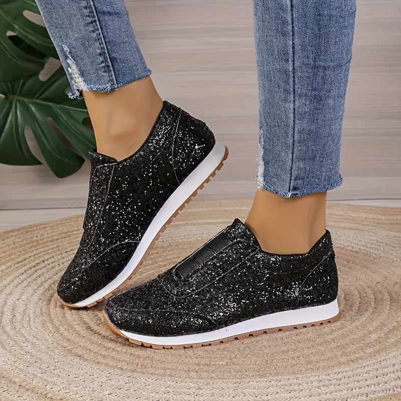 Women Silver Sneakers Low Top Slip-On Breathable Athletic Shoes