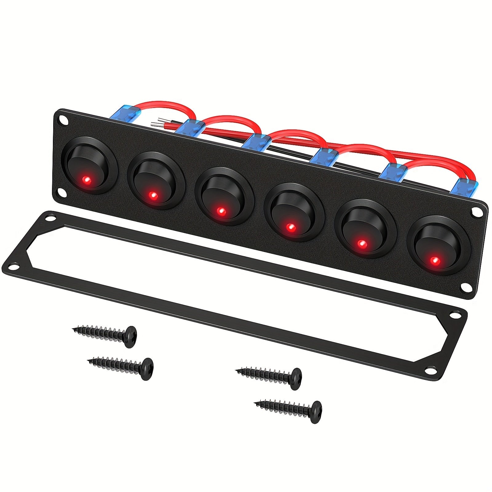 12V 20A Red LED 6-Gang Rocker Switch Panel for Marine Boat Car UTV