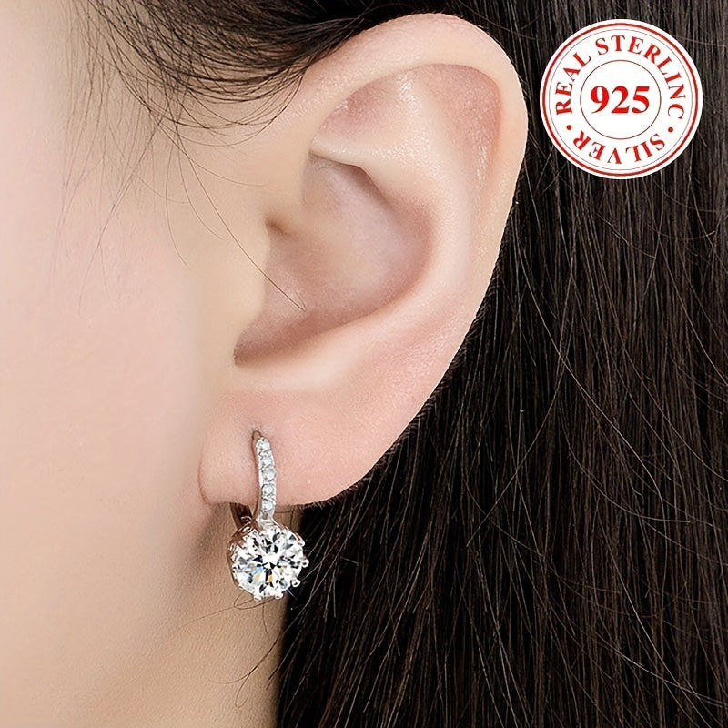 Hypoallergenic S925 Silver Round Zirconia Earrings for Women Engagement Gift