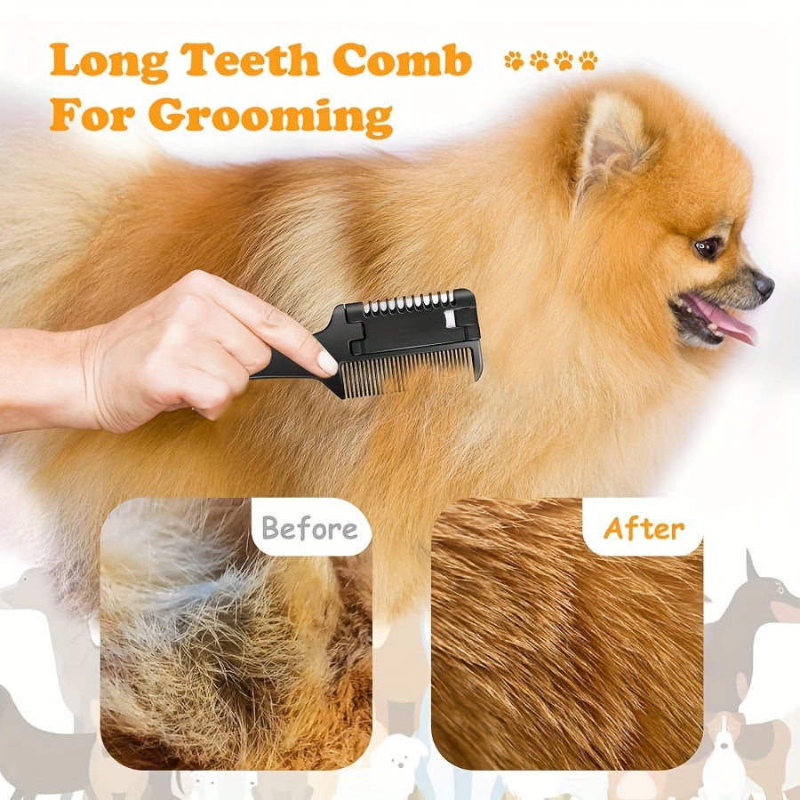 Pet Razor Comb with 10 Replacement Blades for Dog Grooming Safe Shedding and Thinning