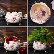 Слоновая кость белая керамическая ведро с розовым дизайном 2800 мл с золотой каймой для домашнего и офисного декора