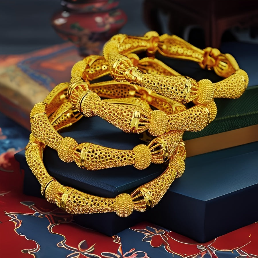 Gold Plated Bracelet Set for Men and Women 4 Bangles Wedding Party Gift