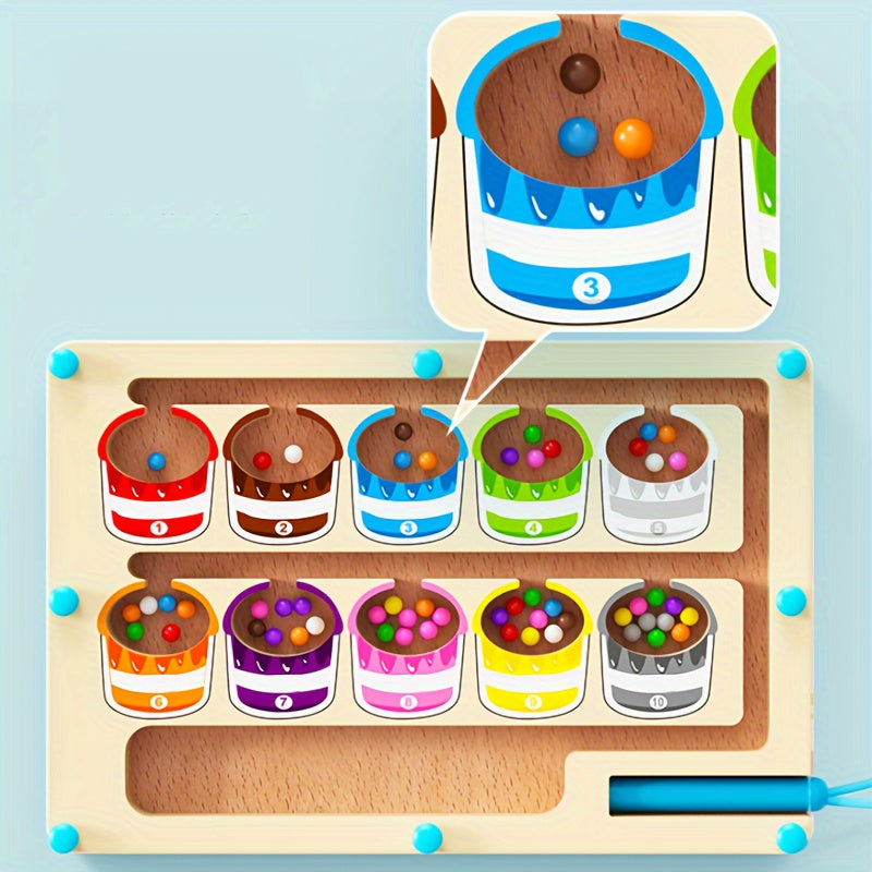 Wooden Magnetic Bead Maze Educational Toy for Kids Age 3 Plus Hand-Eye Coordination Math Skills